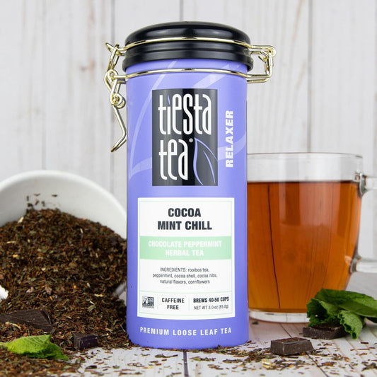 Tiesta Tea - Cocoa Mint Chill | Chocolate Peppermint Herbal Tea | Premium Loose Leaf Tea Blend | Non-Caffeinated Tea | Make Hot Or Iced Tea & Brews Up To 50 Cups - 3 Ounce Refillable Tin