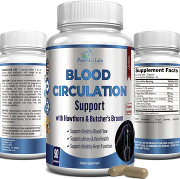 Blood Circulation Supplement - With Hawthorn, Butchers Broom, Horse Chestnut, Arginine, Diosmin, Varicose Veins Treatment, Circulation Support - 90 Capsules