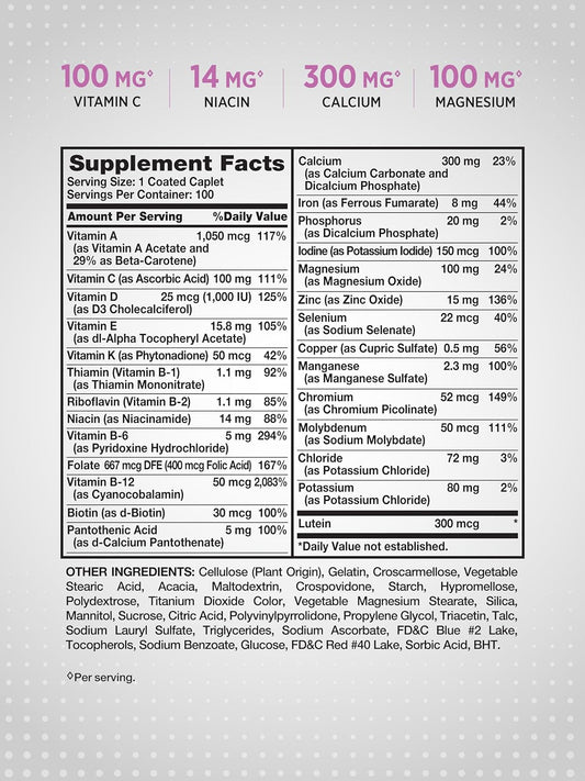 Multivitamin For Women 50 Plus | 100 Caplets | Non-Gmo & Gluten Free | Abc Complete Multivitamin | By Nature'S Truth