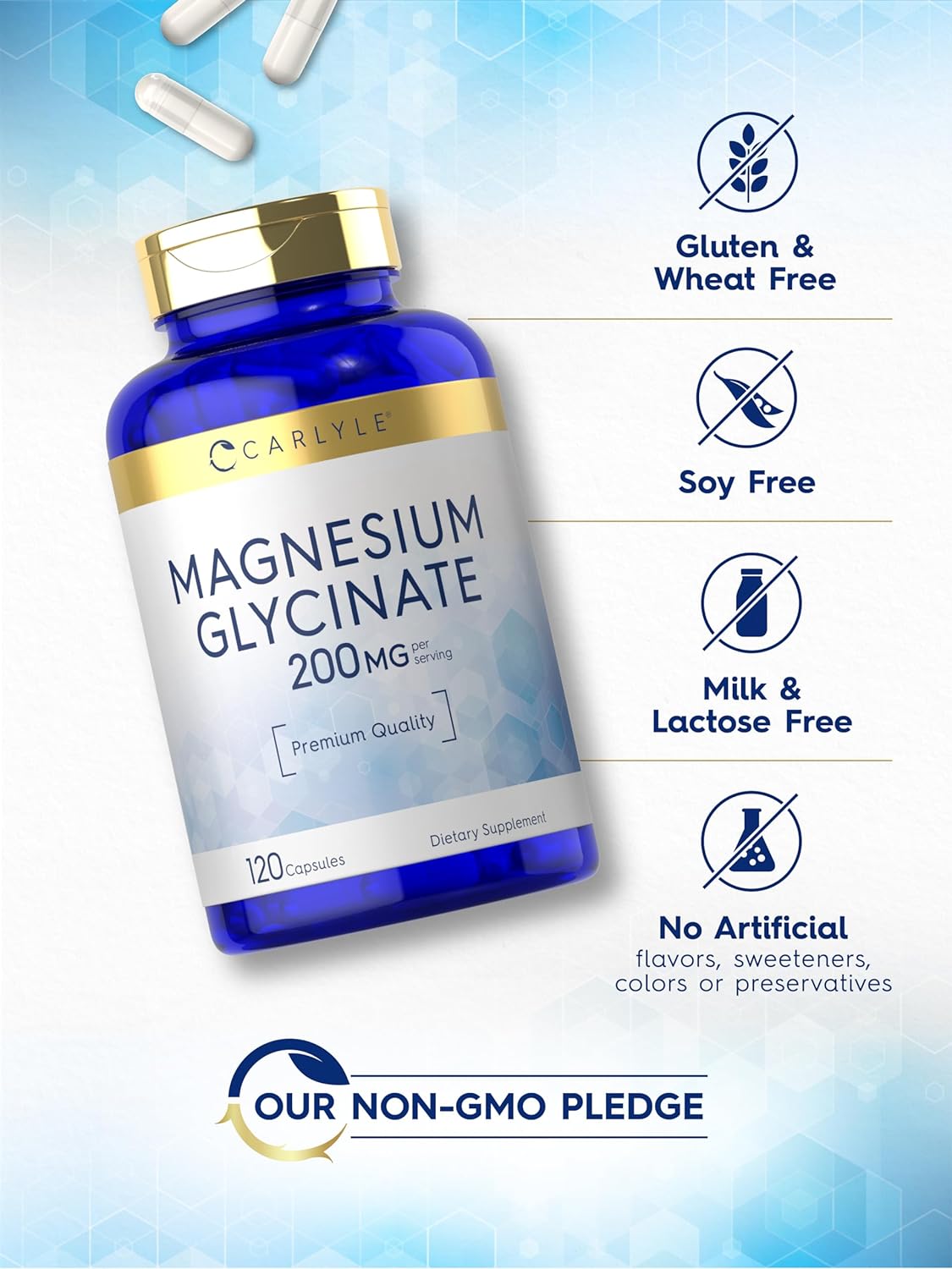 Carlyle Magnesium Glycinate | 200mg | 120 Capsules | Non-GMO and Gluten Free Supplement : Health & Household