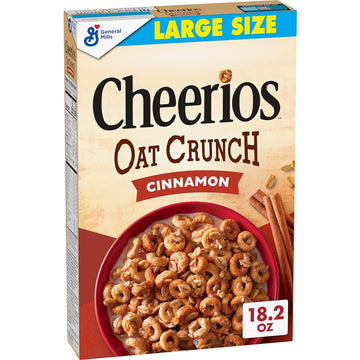 Cheerios Oat Crunch Cinnamon Oat Breakfast Cereal, Large Size, 18.2 oz