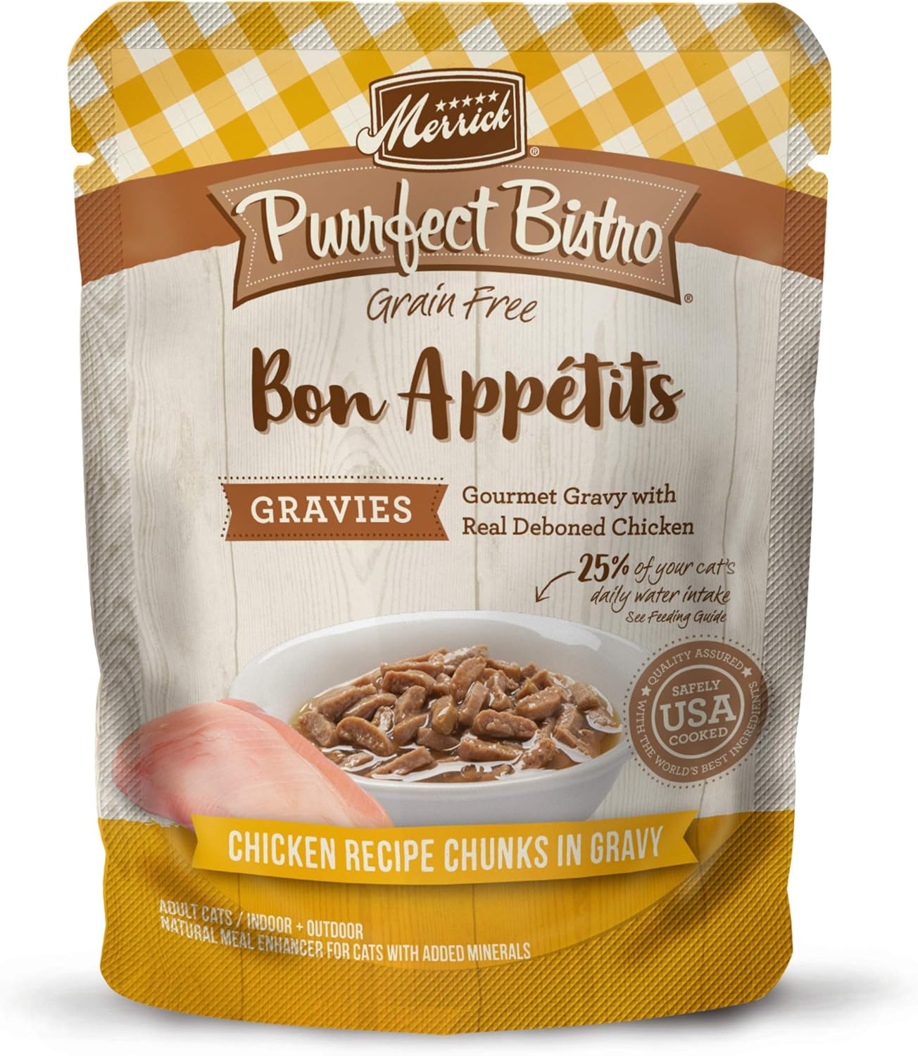 Merrick Purrfect Bistro Bon Appetits Premium Grain Free Wet Cat Food Topper, Chicken Recipe Chunks In Gravy - (Pack Of 24) 3 Oz. Pouches