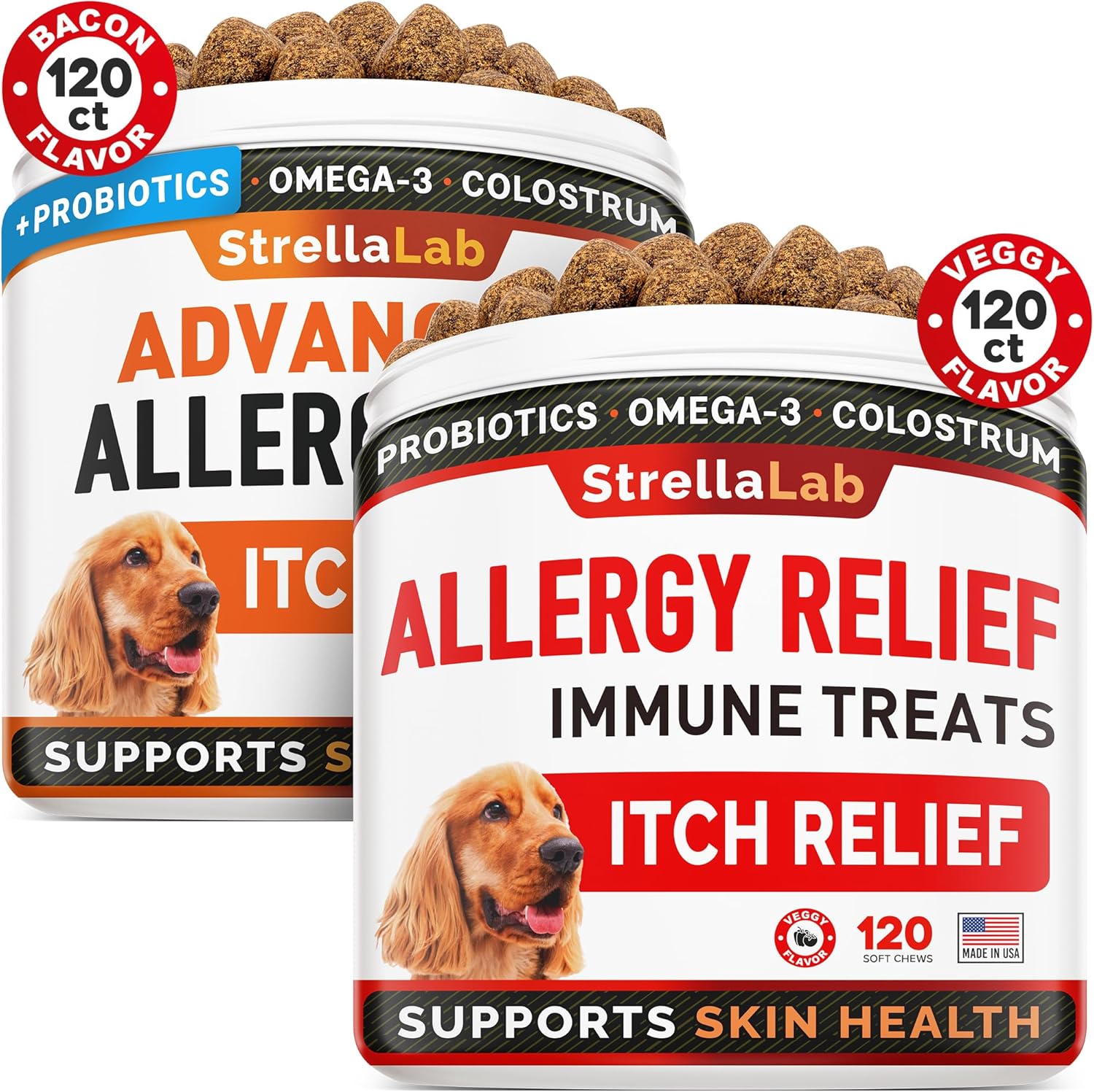 Advanced Allergy + Allergy Relief + Probiotics Dogs Bundle - Itchy Skin Treatment - Omega3&Pumpkin - Dog Itch Relief + Anti Itch Support Supplement, Dogs Itching& Licking Treats - 240Ct - Made In Usa