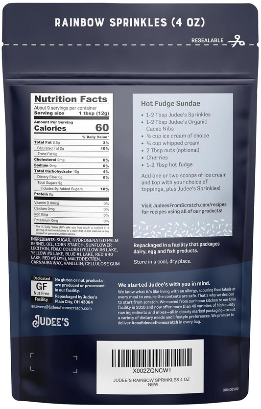 Judee'S Rainbow Sprinkles 4 Oz - Gluten-Free And Nut-Free - Brighten Up Your Baked Goods - Great For Cookie And Cake Decoration - Use For Baking And As Dessert And Ice Cream Toppings