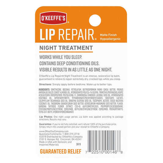 O'Keeffe's Lip Repair Night Treatment Lip Balm, 0.25 Ounce Jar, (Pack of 1)