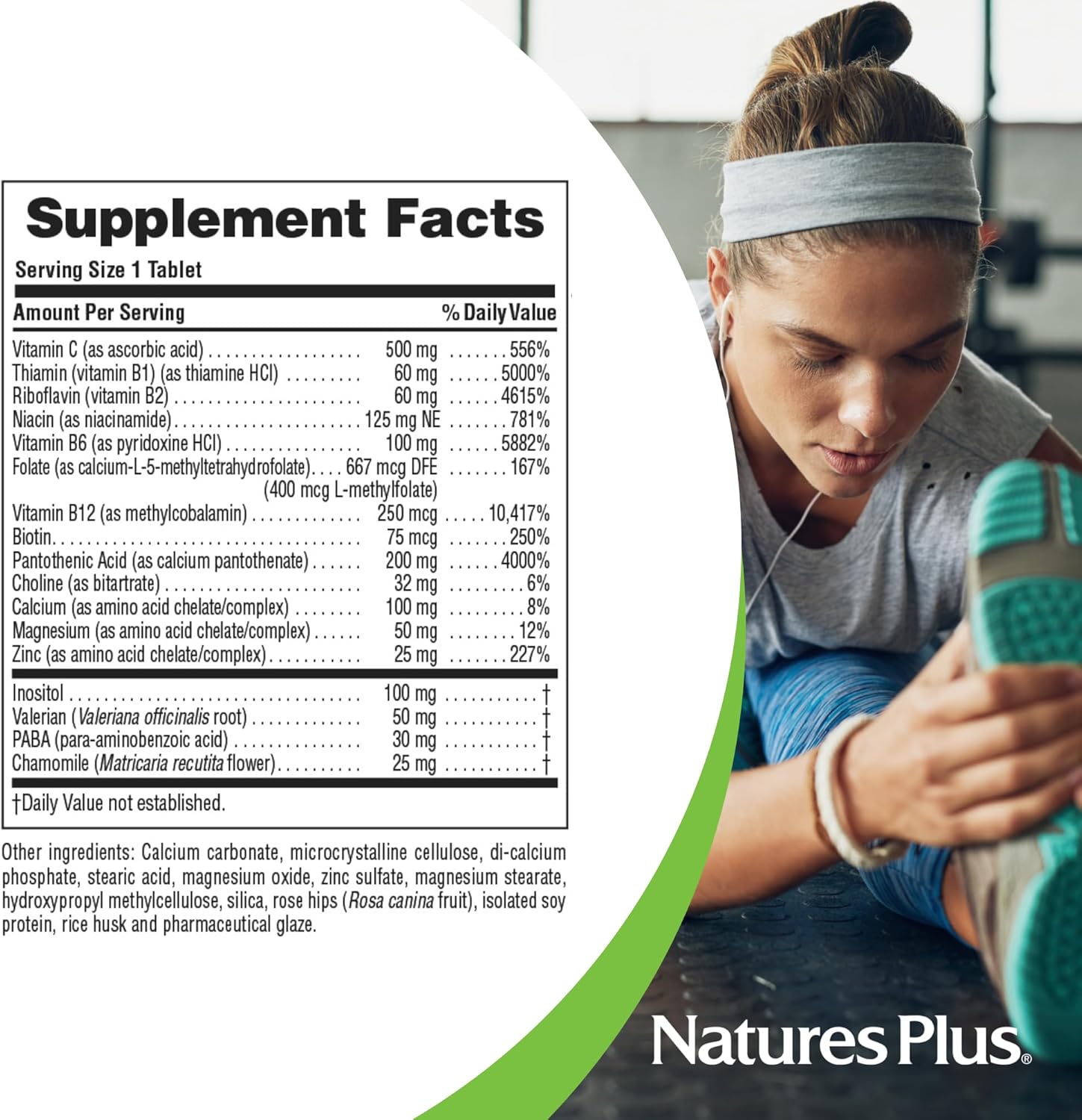Naturesplus Mega-Stress Complex, Sustained Release - 90 Vegetarian Tablets - B Complex, Vitamin C Supplement, Chamomile & Herbs - Gluten-Free - 90 Servings