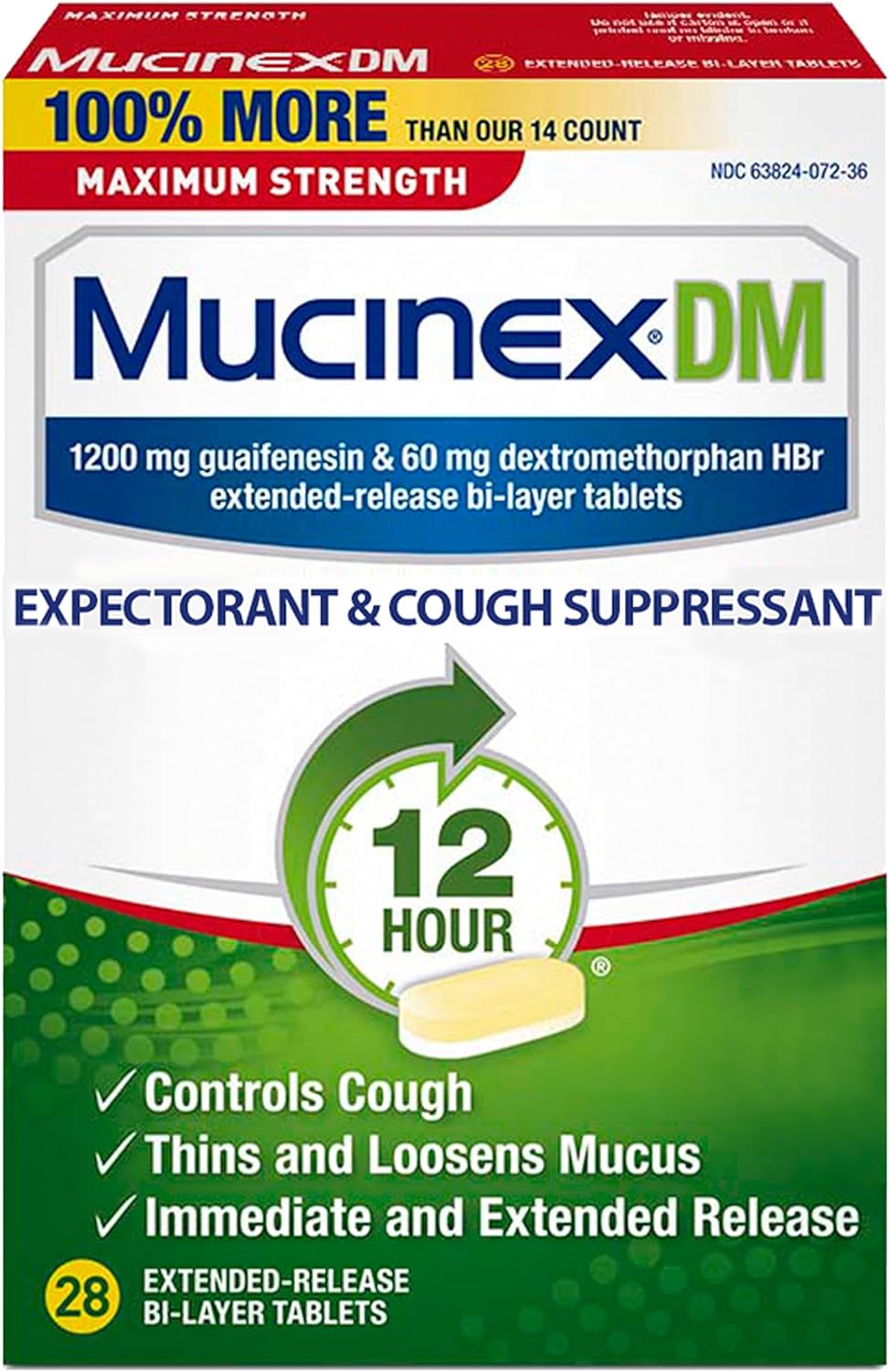 Mucinex DM Maximum Strength Cough Suppressant & Expectorant Tablets, 28ct - 1200mg Guaifenesin