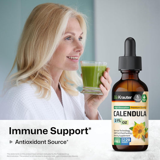 Bio Krauter Calendula Tincture Alcohol Free - Calendula Supplement For Immunity - Marigold Extract - No Sugar - Vegan Drops 2 Fl.Oz
