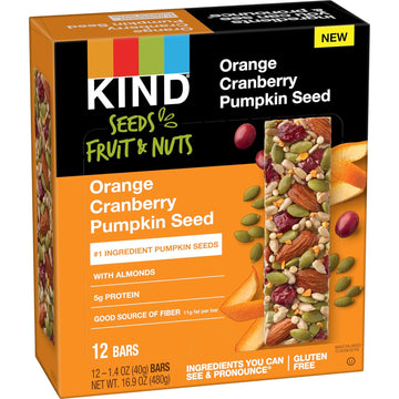 Kind Seeds Fruit & Nuts Snack Bar, Orange Cranberry | 5G Protein, High Fiber, Gluten Free Bars, 1.4 Oz, 12 Count