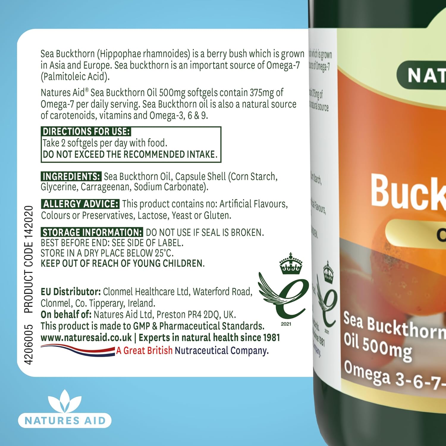Natures Aid Sea Buckthorn Oil 500mg – Omega-7 High Strength – Supports Skin, Immune & Heart Health – Antioxidant Vegan Supplement – Non-GMO, Gluten-Free – 60 Softgels : Amazon.co.uk: Health & Personal Care