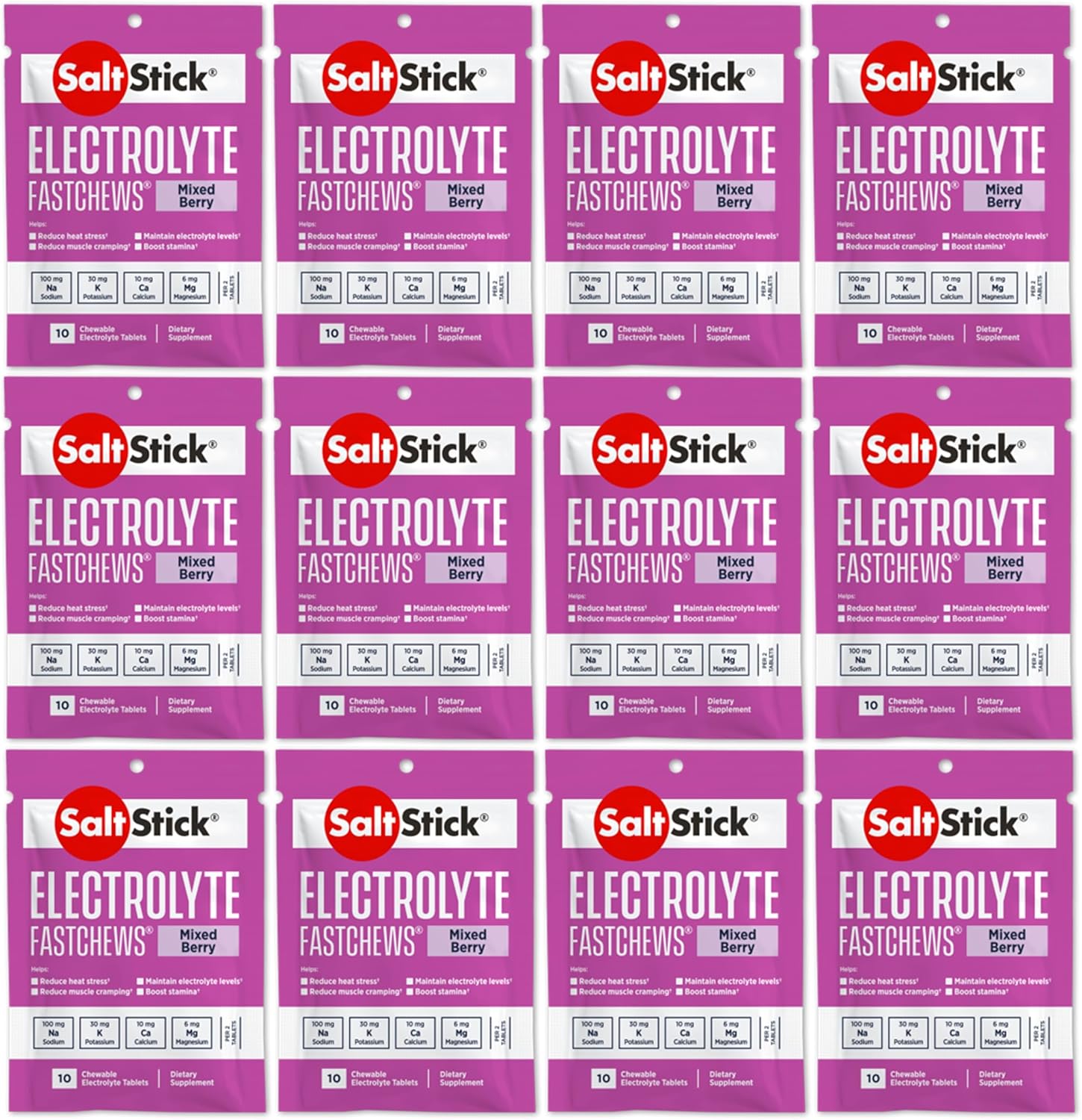 Saltstick Electrolyte Fastchews Chewable Tablets | 120 Count - Mixed Berry | Salt Tablets For Runners, Sports Nutrition, Hydration Tablets, Electrolyte Chews | 12 Packets Of 10 Tablets Each