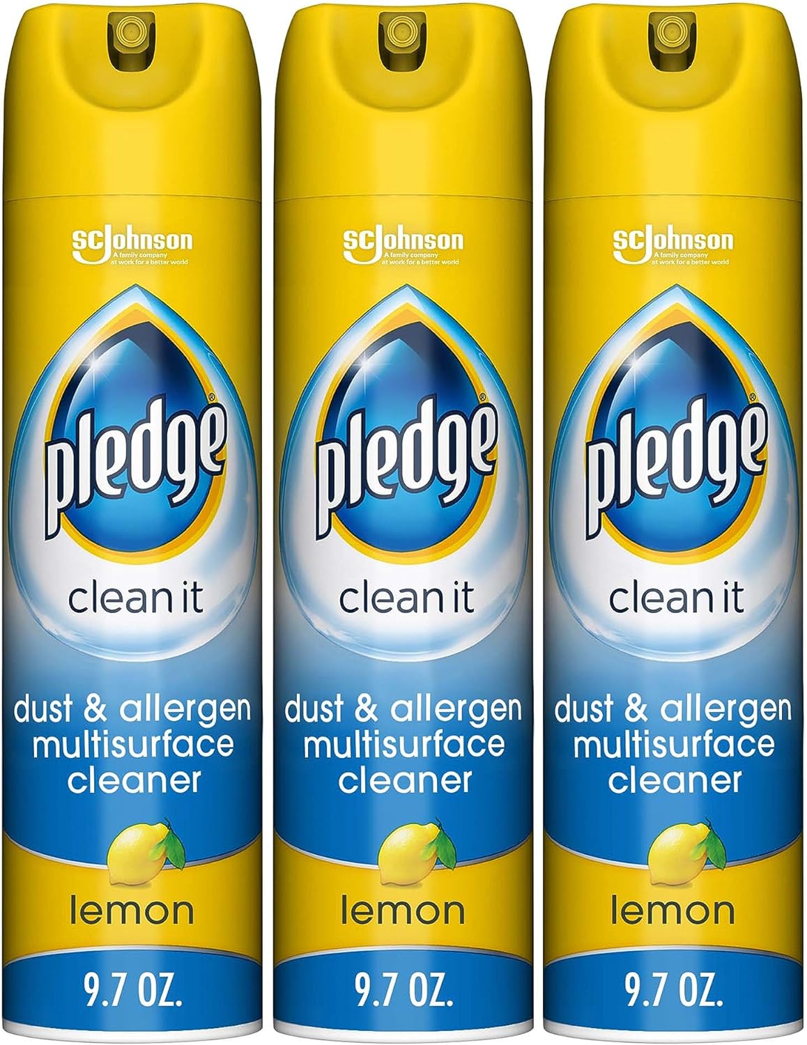 Pledge Dust & Allergen Multisurface Cleaner Spray, Works on Leather, Granite, Wood, and Stainless Steel, Multipurpose Cleaner, Lemon, 9.7 Oz, Pack of 3