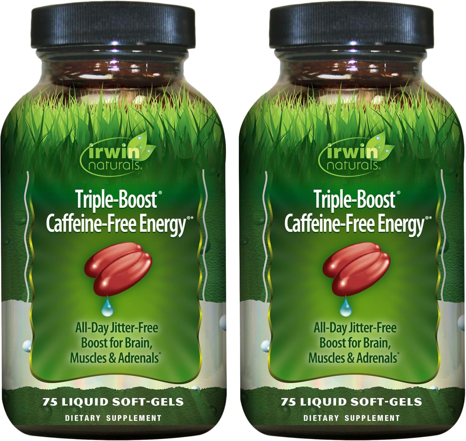 Irwin Naturals Triple-Boost Caffeine-Free Energy - Lasting, Jitter-Free Focus - Brain Boosting Nootropic - 75 Liquid Softgels (Pack Of 2)