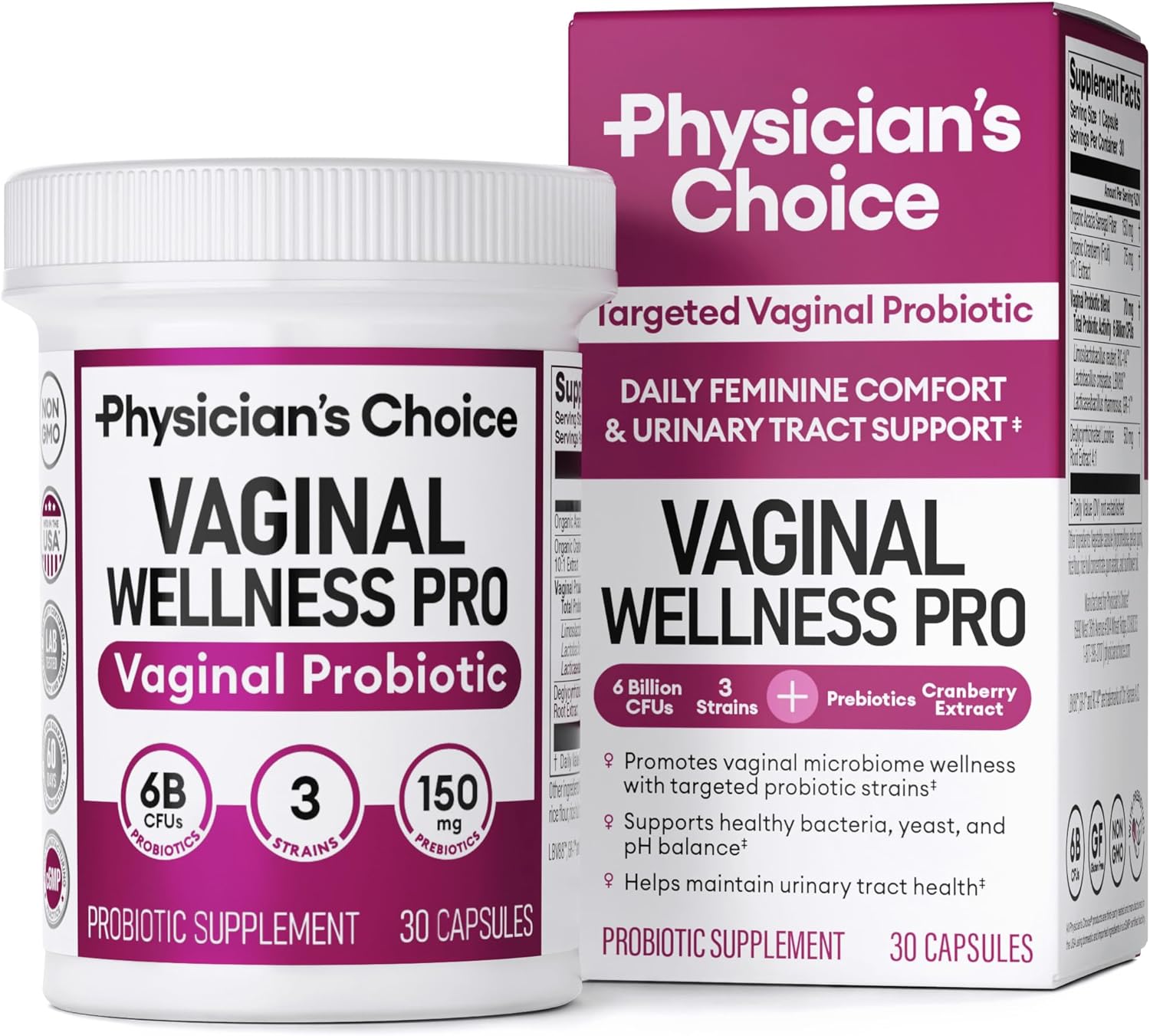 Physician'S Choice Vaginal Probiotics For Women - Unique With Licorice Root - Ph Balance, Odor Control, Yeast, Vaginal Microbiome & Feminine Health - 6B Cfu - Organic Prebiotic, Cranberry - 30 Ct