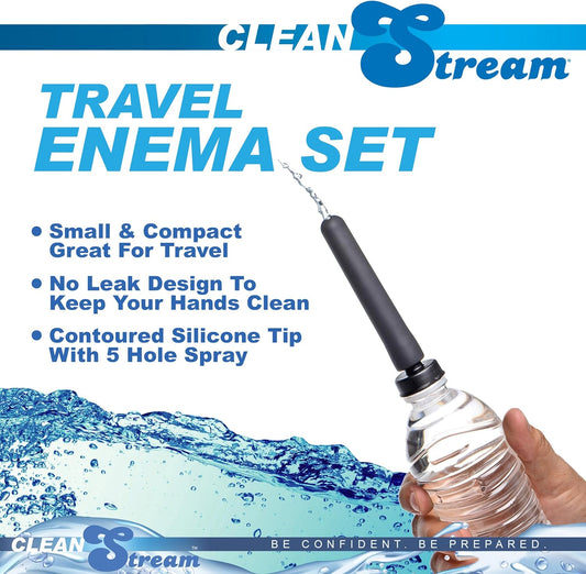 Cleanstream Travel Enema Water Bottle Adapter Set for Deep Cleaning, Silicone Nozzle and 3 Adapter Sizes to Fit Most Shower Hoses and Bottles, 4.5" Length x 0.95" Width, 5 Piece Portable Kit, Black