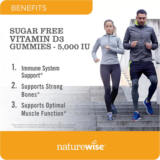 Naturewise Vitamin D3 5000 Iu Gummies - Sugar-Free Mixed Berry Flavor - Vitamin D Gummies For Adults, Supports Immunity, Muscle & Bone Strength -Gelatin-Free, Non-Gmo - 90 Gummies[45-Day Supply]