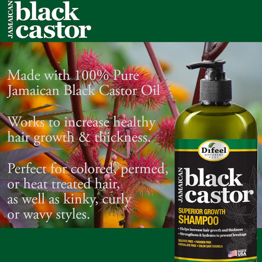 Difeel Superior Growth Jamaican Black Castor Shampoo 12 Oz. - Sulfate Free Shampoo Made With Natural Ingredients