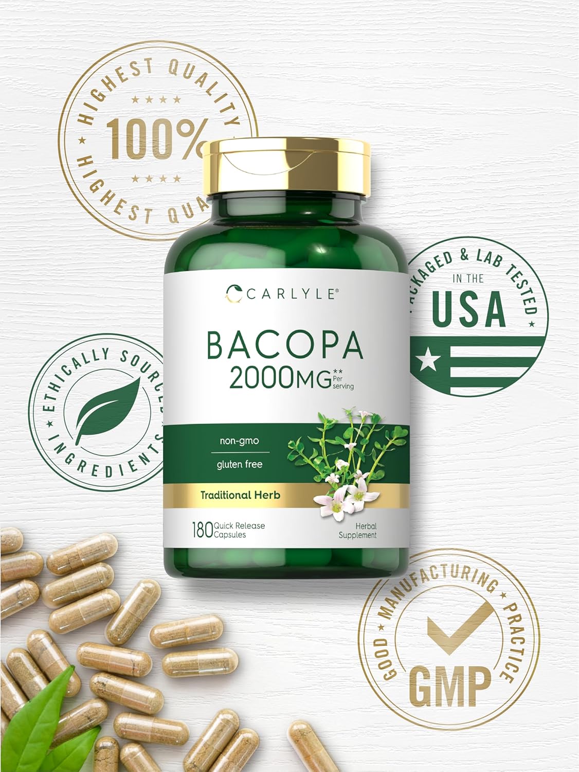 Carlyle Bacopa Monnieri Capsules | 180 Capsules | Gluten Free Supplement : Health & Household