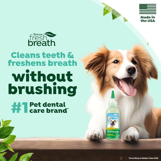 TropiClean Fresh Breath Dog Teeth Cleaning Gel - No Brushing Dental Care - Breath Freshener Oral Care - Complete Dog Teeth Cleaning Solution - Helps Remove Plaque & Tartar, Original, 118ml?FBCTGLKT4Z