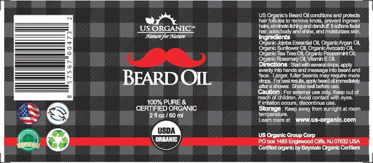 US Organic Beard Oil, 100% Pure, USDA Certified, Softens, shine, moisturizes, Amber Glass Bottle with Eye Dropper, 2 Ounce