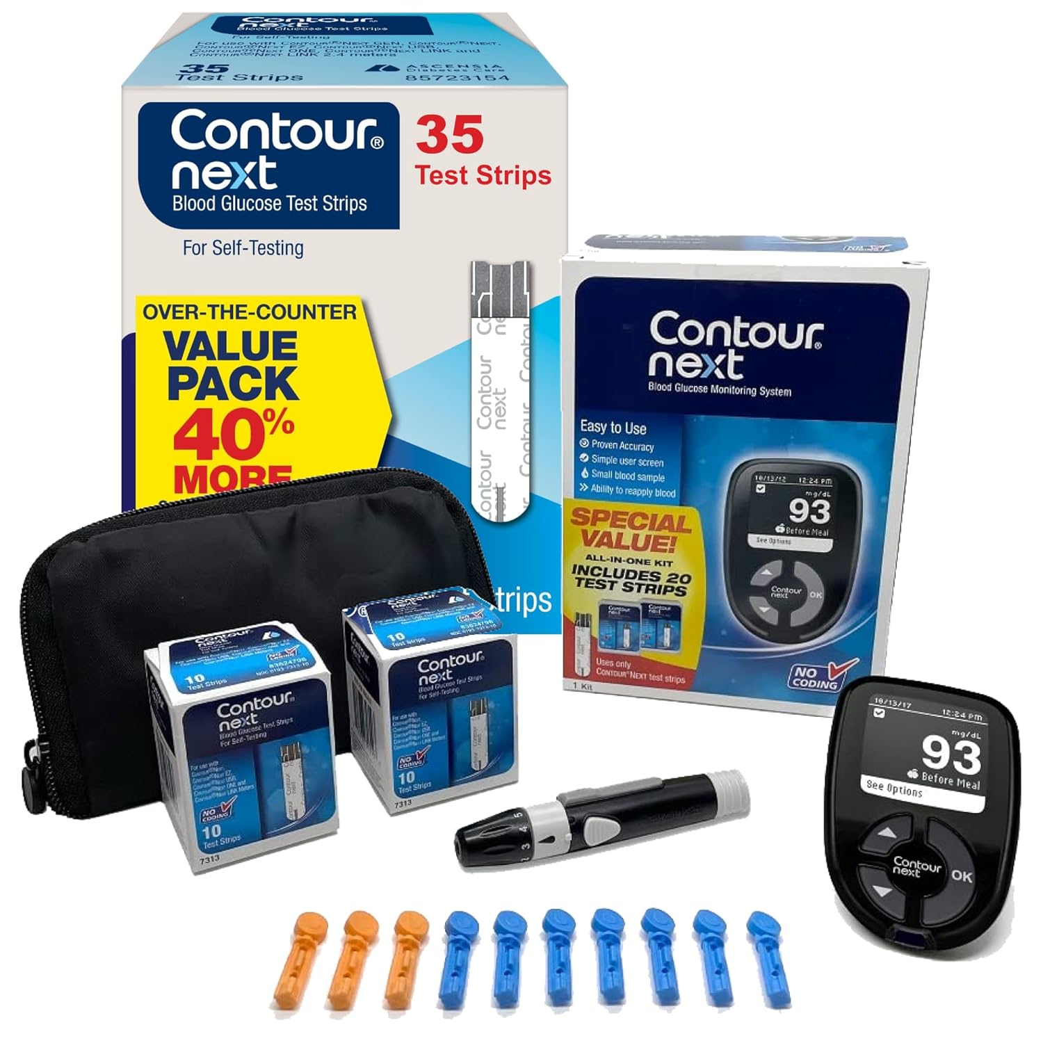 Contour Next Blood Glucose Monitoring System – All-In-One Kit For Diabetes With Glucose Monitor And 55 Test Strips For Blood Sugar & Glucose Testing