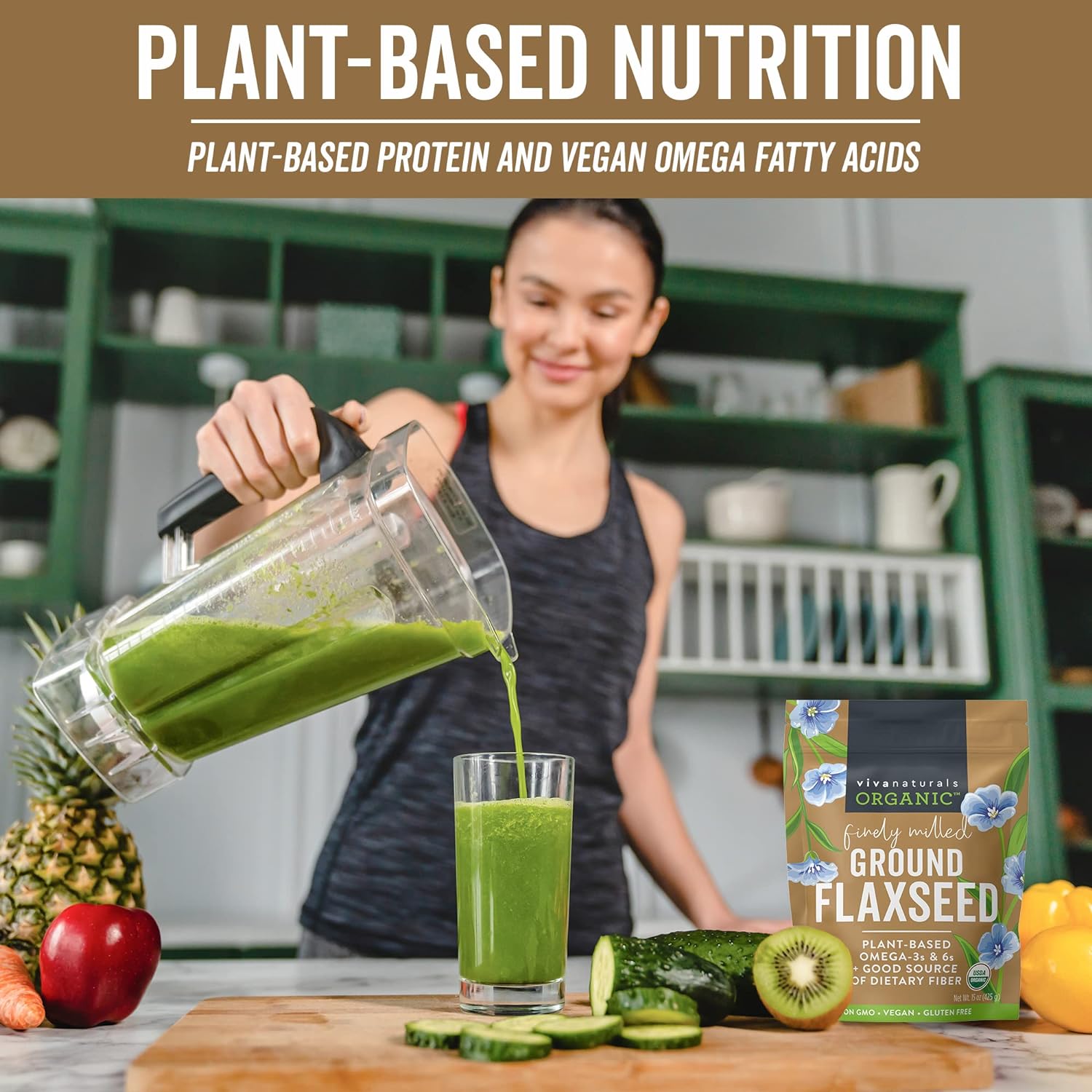 Viva Naturals Organic Ground Flaxseed - Premium Quality Plant-Based Protein and Vegan Omega 3 with Fiber, Perfect for Smoothies, Non-GMO and Gluten Free, 15 oz (425 g) : Health & Household
