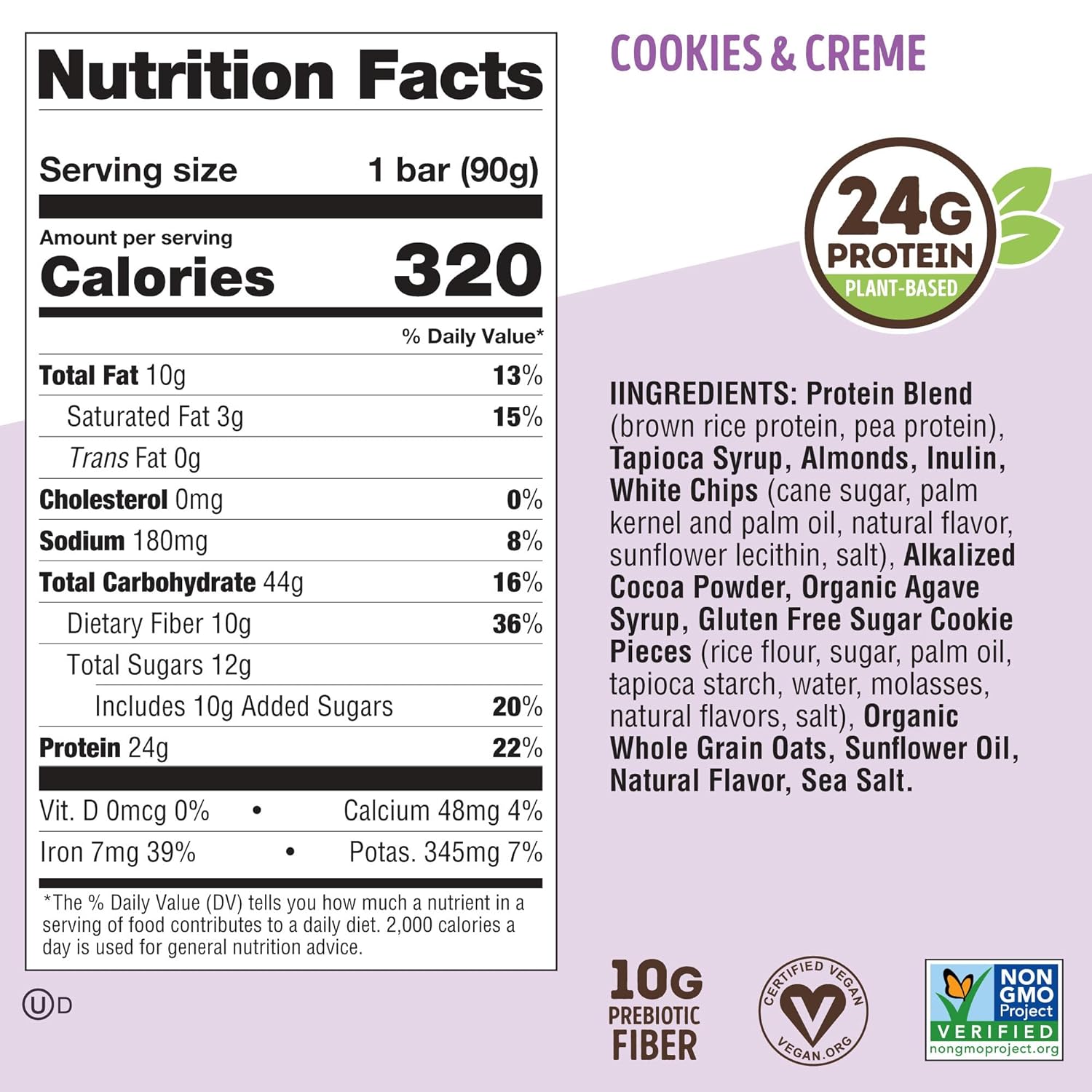 Lenny & Larry's Cookie-fied BIG BAR 90g, Cookies and Creme, 12-pack with 24 grams of Plant-Based Protein Extra Large Vegan Snack Bars, 10g Prebiotic Fiber Non-GMO, Kosher : Health & Household