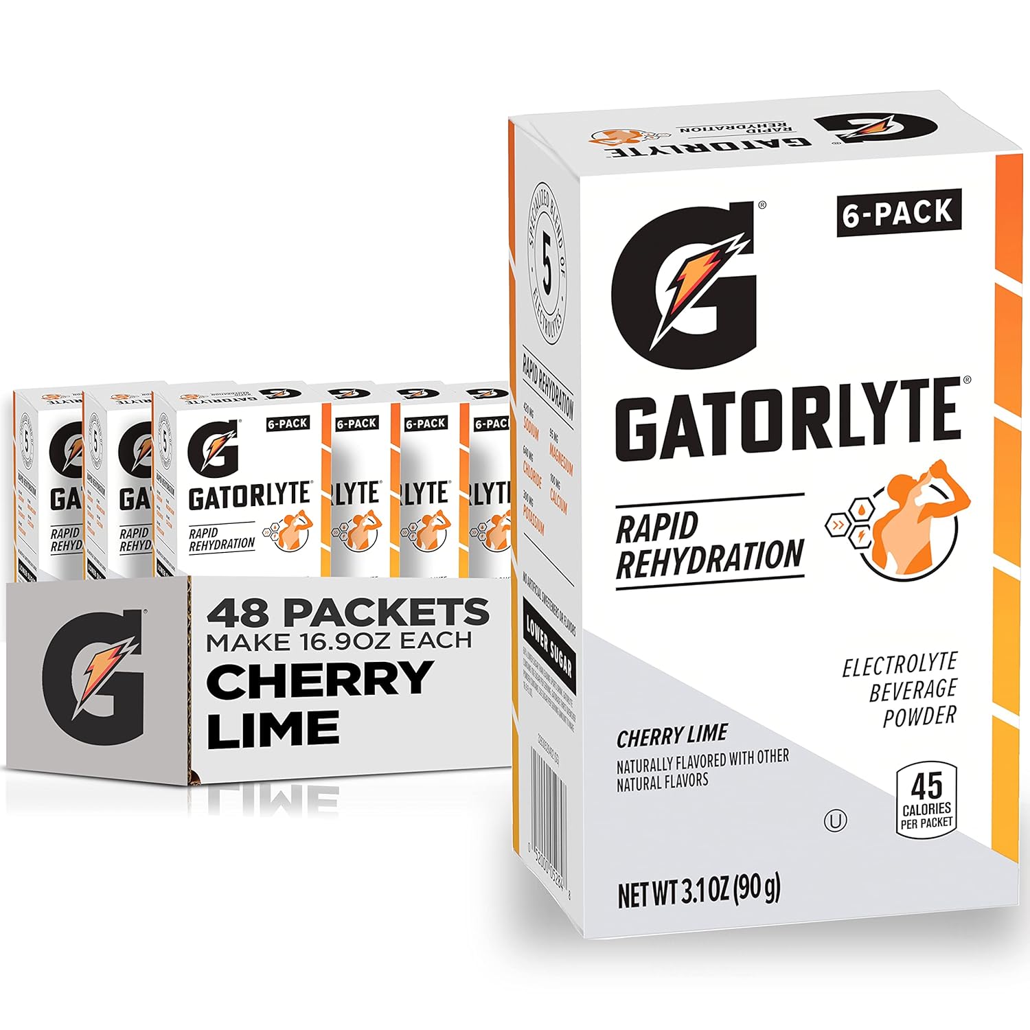 Gatorlyte Rapid Rehydration Electrolyte Beverage, Cherry Lime, Lower Sugar, Specialized Blend Of 5 Electrolytes, No Artificial Sweeteners Or Flavors, Scientifically Formulated For Rapid Rehydration, 48 Pack. 1 Pack Mixes With 16.9Oz (500Ml) Water.?