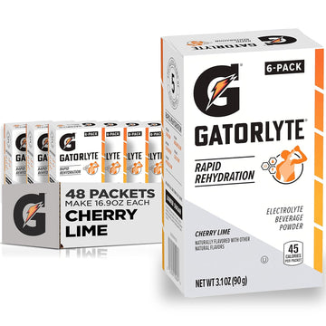 Gatorlyte Rapid Rehydration Electrolyte Beverage, Cherry Lime, Lower Sugar, Specialized Blend Of 5 Electrolytes, No Artificial Sweeteners Or Flavors, Scientifically Formulated For Rapid Rehydration, 48 Pack. 1 Pack Mixes With 16.9Oz (500Ml) Water.?