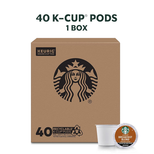 Starbucks K-Cup Coffee Pods, Medium Roast, Breakfast Blend For Keurig Brewers, 100% Arabica, 1 Box (40 Pods)