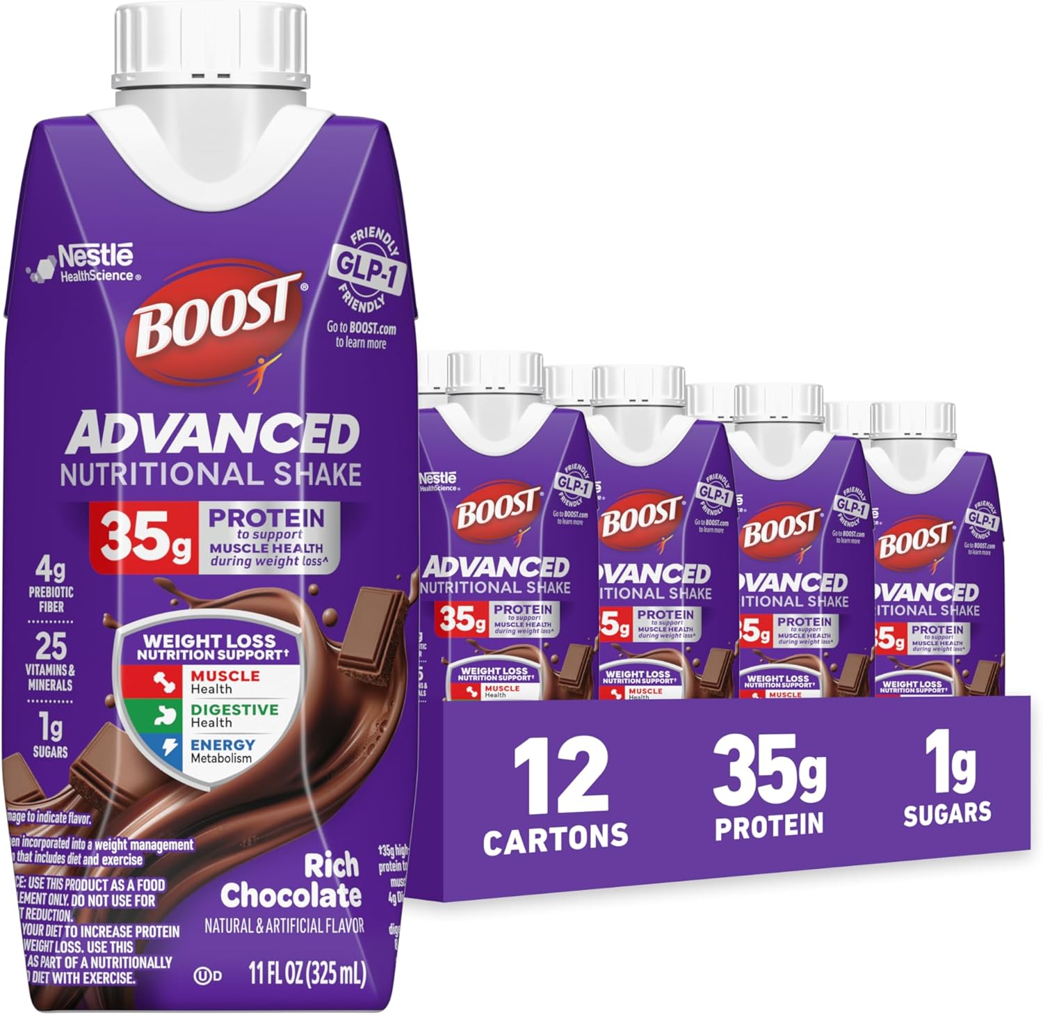 Boost Advanced Nutritional Protein Shake, Weight Loss Nutrition Support*, 35G High Protein Glp-1 Friendly Shake, Ready To Drink - Rich Chocolate, 12-11 Fl Oz (325 Ml) Cartons