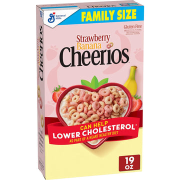 Strawberry Banana Cheerios Cereal, Limited Edition Happy Heart Shapes, Heart Healthy Cereal With Whole Grain Oats, Family Size, 19 oz