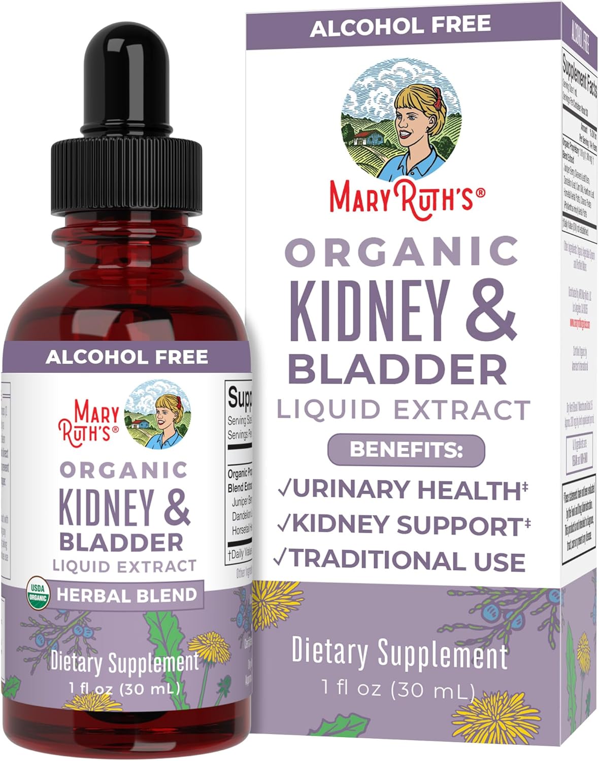 Maryruth Organics Herbal Supplement Drops | Support Renal & Urinary Systems | Juniper Berry | Cleavers | Dandelion | Hawthorn | Horsetail & Chanca Piedra | Vegan | Non-Gmo | 1 Fl Oz