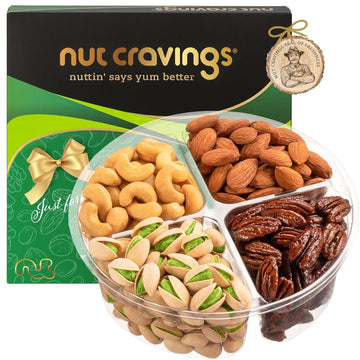Nut Cravings Gourmet Collection - Mothers Day Mixed Nuts Gift Basket in Green Gold Box (4 Assortments) Arrangement Platter, Birthday Care Package - Healthy Kosher USA Made