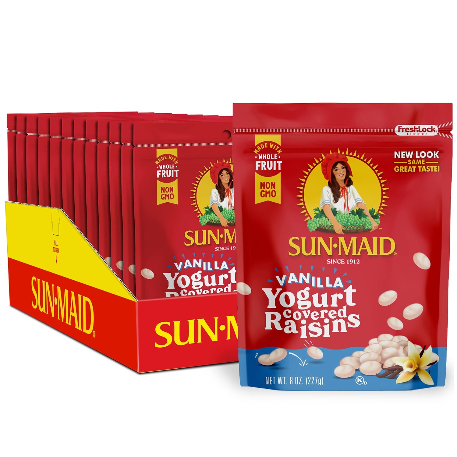 Sun-Maid Vanilla Yogurt Coated Raisins - (12 Pack) 8 oz Resealable Bag - Yogurt Covered Dried Fruit Snack for Lunches and Snacks