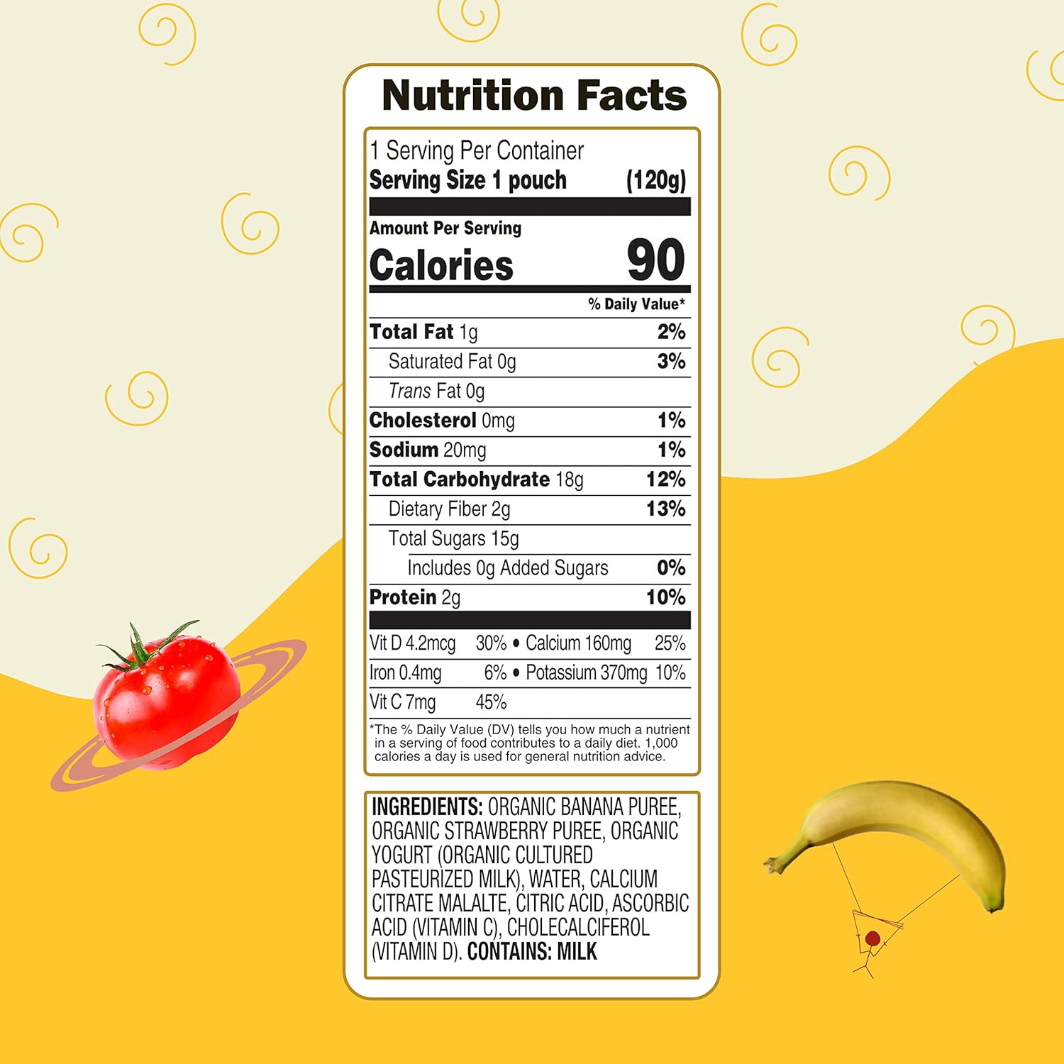 Earth's Best Organic Kids Snacks, Sesame Street Toddler Snacks, Organic Fruit Yogurt Smoothie for Toddlers 2 Years and Older, Strawberry Banana, 4.2 oz Resealable Pouch (Pack of 12) : Baby