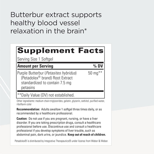 Integrative Therapeutics Petadolex - Purple Butterbur Extract - Dietary Supplement To Support Healthy Blood Vessel Function In The Brain* - Gluten-Free & Dairy-Free Brain Health Support - 60 Softgels