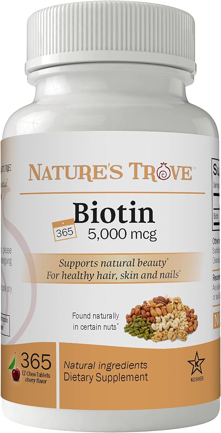 Nature'S Trove Biotin 5000 Mcg Maximum Strength 365 Ez Chew Tablets Cherry Flavor