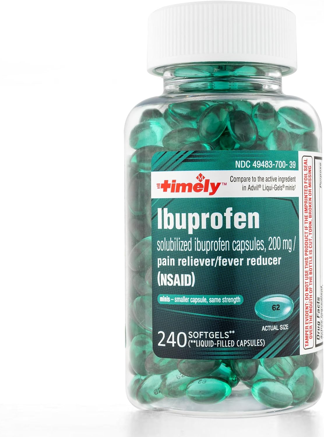 Timely Ibuprofen 200mg - 240 Liquid Mini Softgels - Compared to Advil Liqui-Gels Pain Relief Softgels and Fever Reducer - Headache Relief, Menstrual Pain, Tooth Ache Muscular Aches & Arthritis Pain : Health & Household