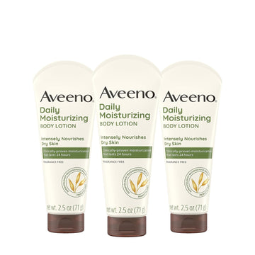 Aveeno Daily Moisturizing Body Lotion, Gentle Lotion Nourishes Dry Skin With Moisture, Soothing Prebiotic Oat, Fragrance-Free, Non-Comedogenic, Travel-Size, Pack Of Three, 3 X 2.5 Fl. Oz