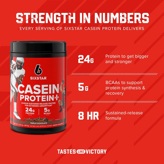 Six Star Casein Protein Powder Elite Casein Protein Powder | Slow-Digesting Micellar Casein Protein Powder For Muscle Gain | Triple Chocolate Protein Powder, 2 Lbs (26 Servings) (Package May Vary)