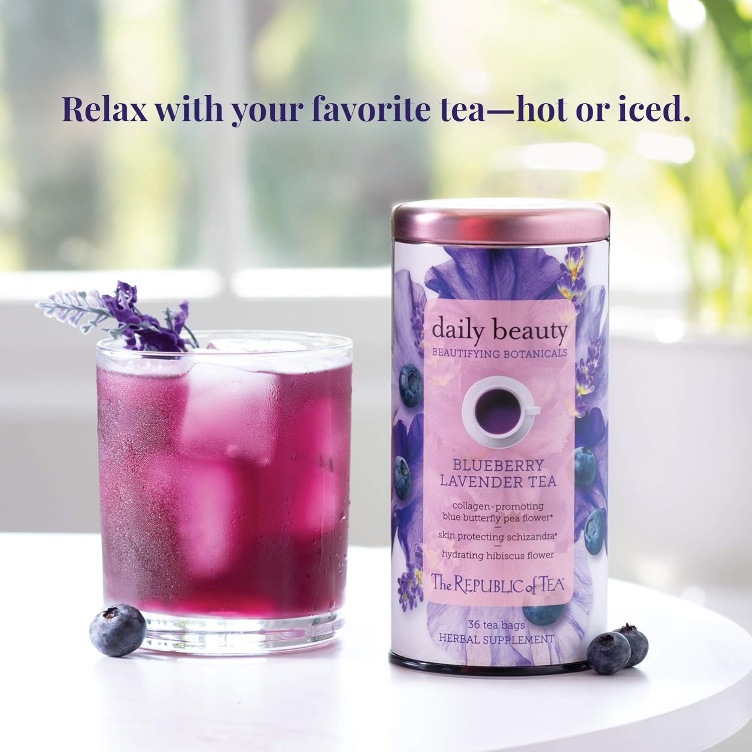 The Republic Of Tea Beautifying Botanicals® Daily Beauty Blueberry Lavender Herbal Tea Bags(36 Count)