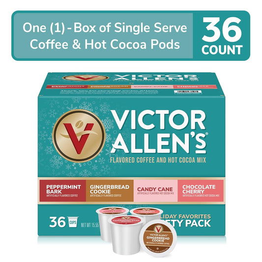 Victor Allen'S Coffee Holiday Favorites Coffee & Hot Cocoa Mix Variety Pack, 36 Count, Single Serve K-Cup & Coffee Pods For Keurig K-Cup Brewers