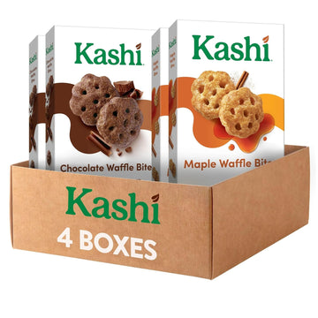 Kashi Waffle Bites Breakfast Cereal, Family Breakfast, Organic Fiber Cereal, Variety Pack, Chocolate and Maple (4 Boxes)