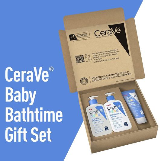 CeraVe Baby Bath Set | 8oz Baby Wash & Shampoo + 8oz Baby Moisturizing Lotion + 3oz Baby Healing Ointment | Fragrance, Parabens, Phthalates, & Tear Free Baby Bath Essentials | Gentle Baby Skin Care