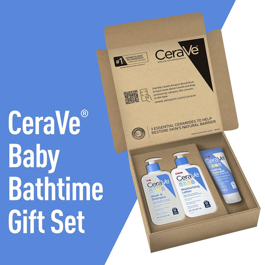 Cerave Baby Bath Set | 8Oz Baby Wash & Shampoo + 8Oz Baby Moisturizing Lotion + 3Oz Baby Healing Ointment | Fragrance, Parabens, Phthalates, & Tear Free Baby Bath Essentials | Gentle Baby Skin Care