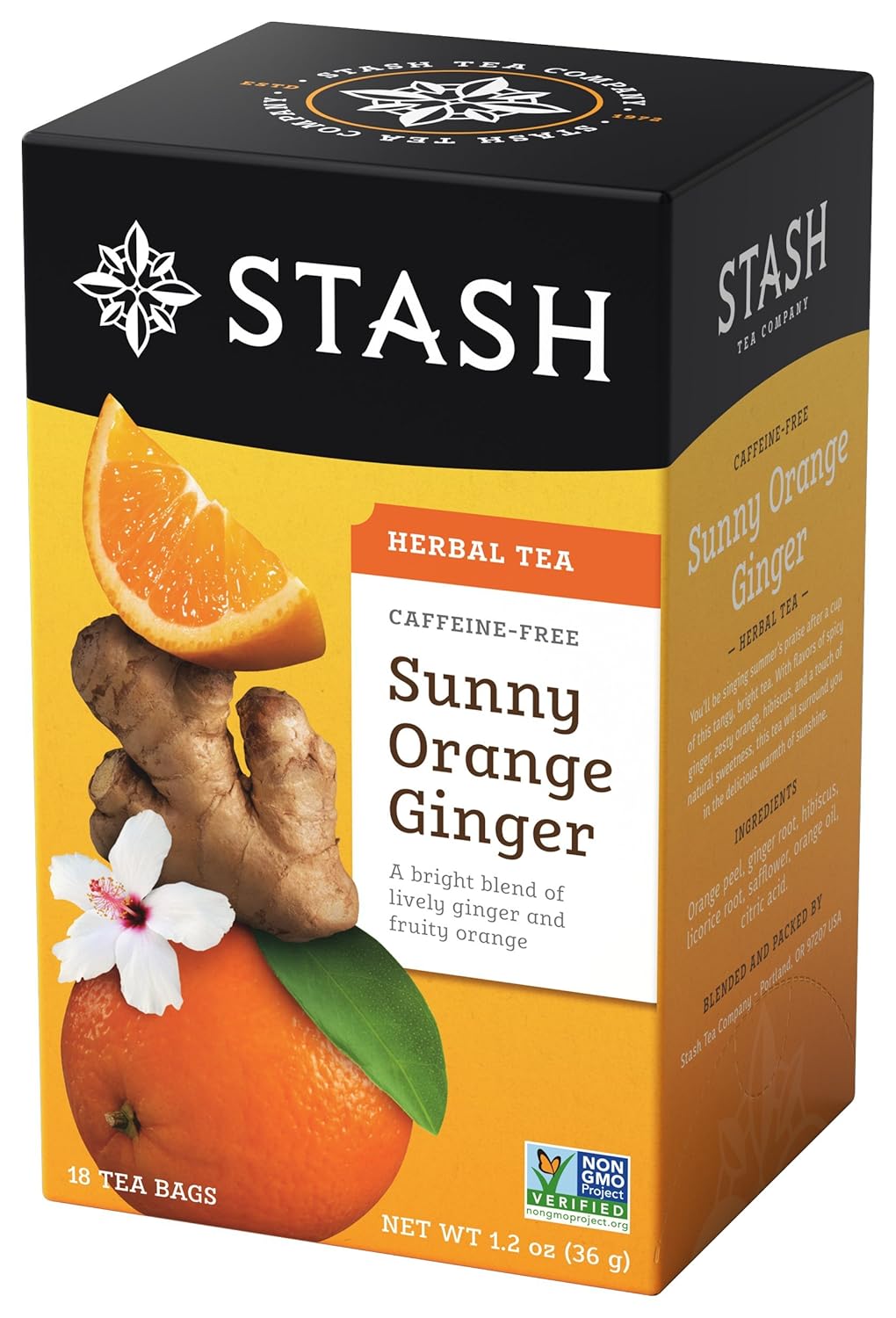 Stash Tea Sunny Orange Ginger Herbal Tea - Naturally Caffeine Free, Non-Gmo Project Verified Premium Tea With No Artificial Ingredients, 18 Count (Pack Of 6) - 108 Bags Total
