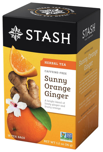 Stash Tea Sunny Orange Ginger Herbal Tea - Naturally Caffeine Free, Non-Gmo Project Verified Premium Tea With No Artificial Ingredients, 18 Count (Pack Of 6) - 108 Bags Total