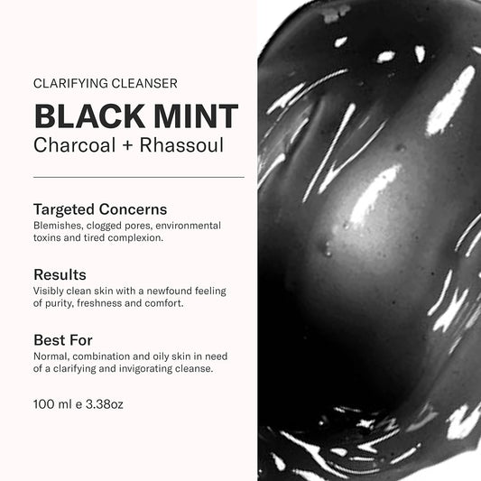 Odacité Facial Cleanser With Foam - Black Mint Activated Charcoal & Rhassoul Clay Glow Recipe - Facial Moisturizer With Deep Cleanse For Gentle Face Wash To Remove Dirt & Oil, 3.38 Fl. Oz