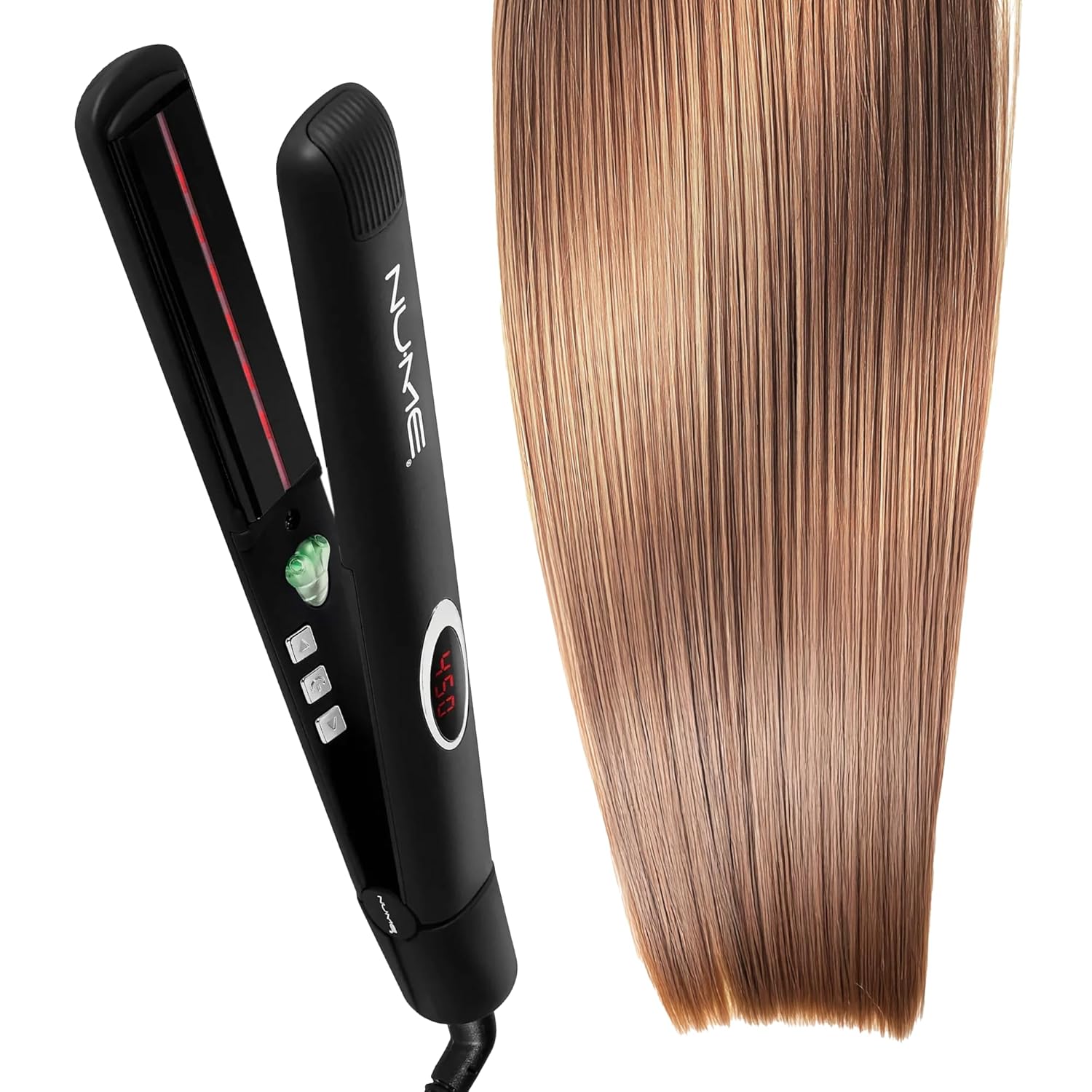 Nume Megastar Hair Straightener Tourmaline Flat Iron–1 Inch Floating Plates With Negative Ion Booster, Infrared Light Strip, Ideal For All Hair Types – Ultra-Smooth And Shiny Results
